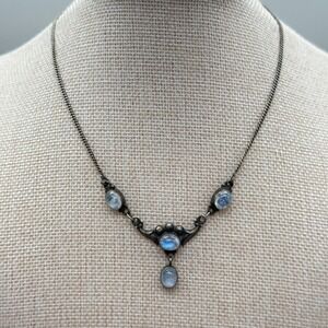 Vintage Sterling Silver 925 Moonstone Y Drop Style Necklace Art Nouveau Style